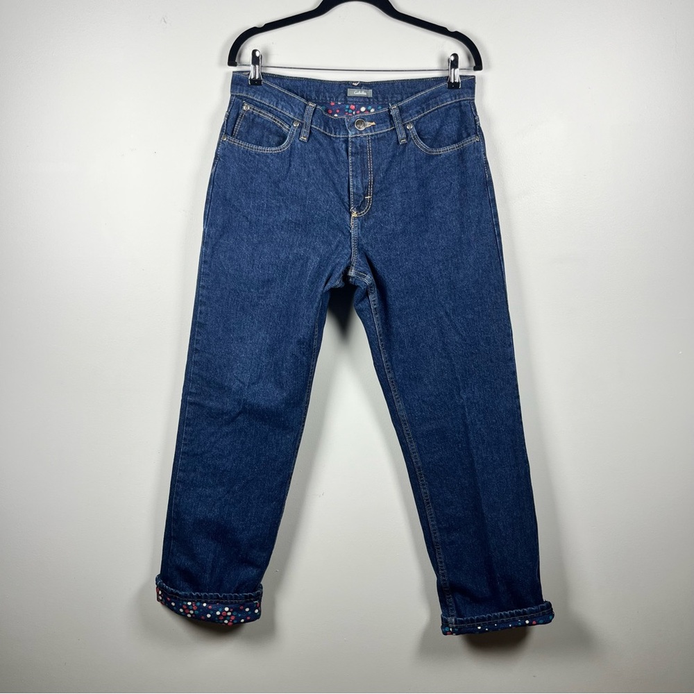 Cabela’s Blue Denim Jeans Women's Polka Dot Flannel Lining Straight 10 Short